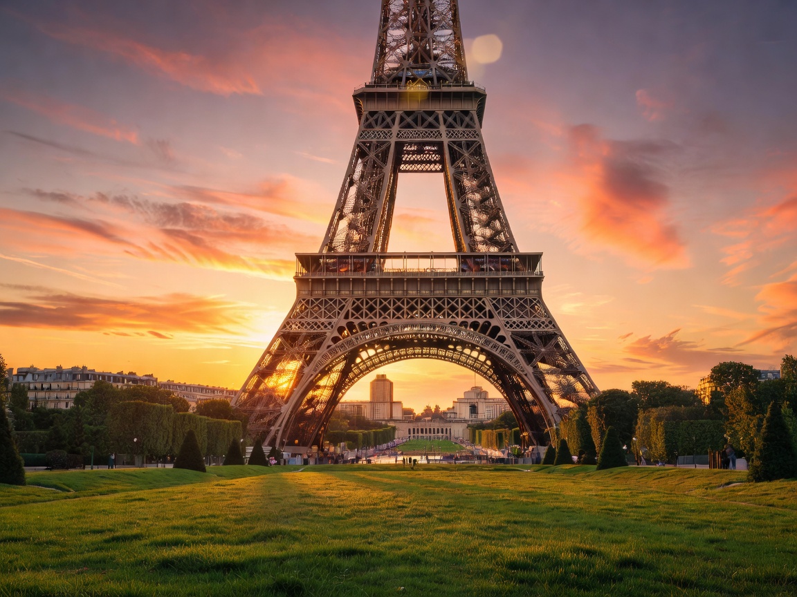Eiffel Tower in Paris France during golden sunset