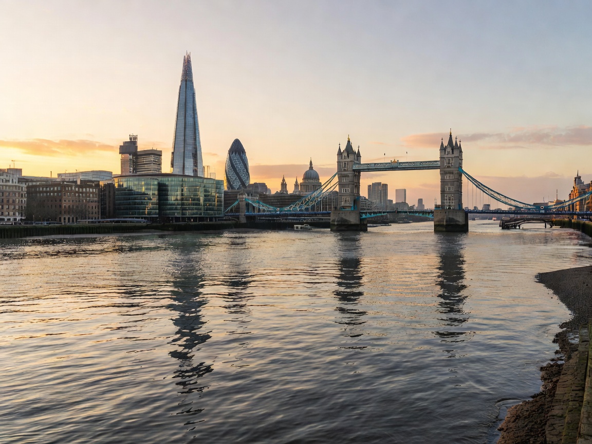 London skyline view over the Thames river