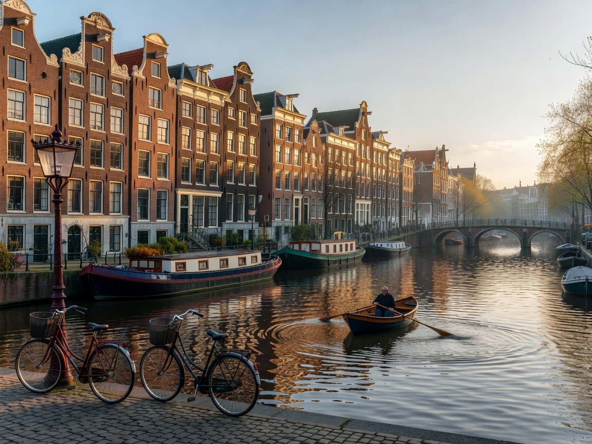 Scenic view of Amsterdam canals and historical buildings