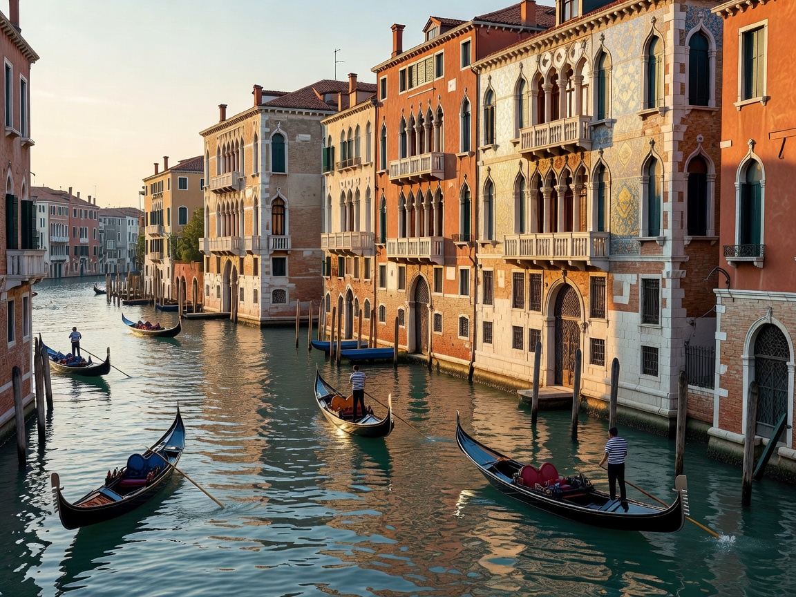 Venice Grand Canal with gondolas and historical palazzos